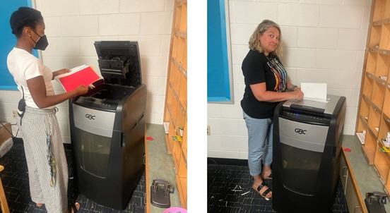 Teachers using the GBC shredder