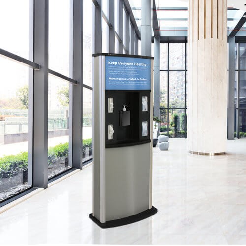 Quartet Hygiene Kiosk with sanitizer holder and face mask dispensers